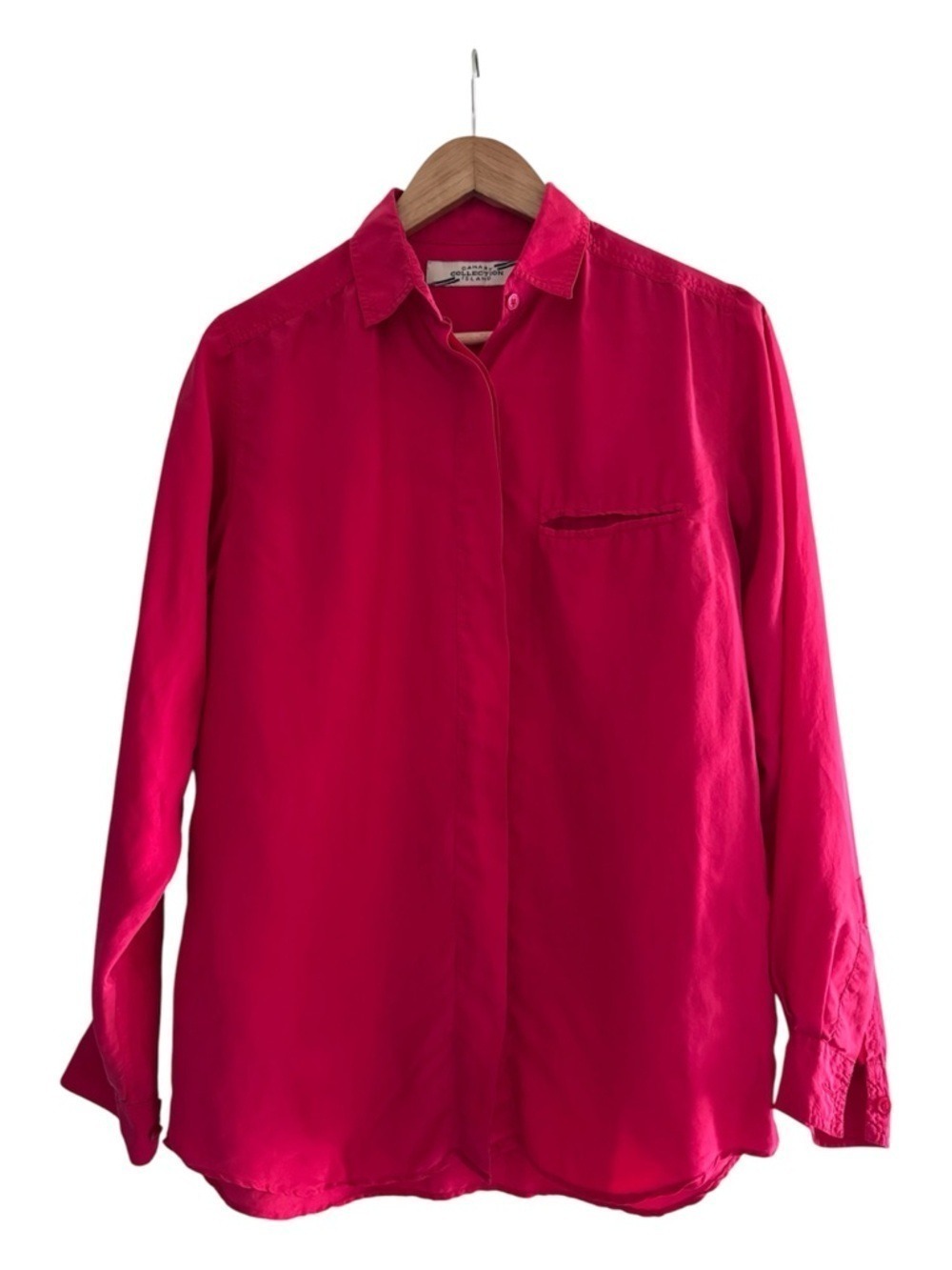 Silk Button Blouse Red Minimalist Classic Lightweight Top